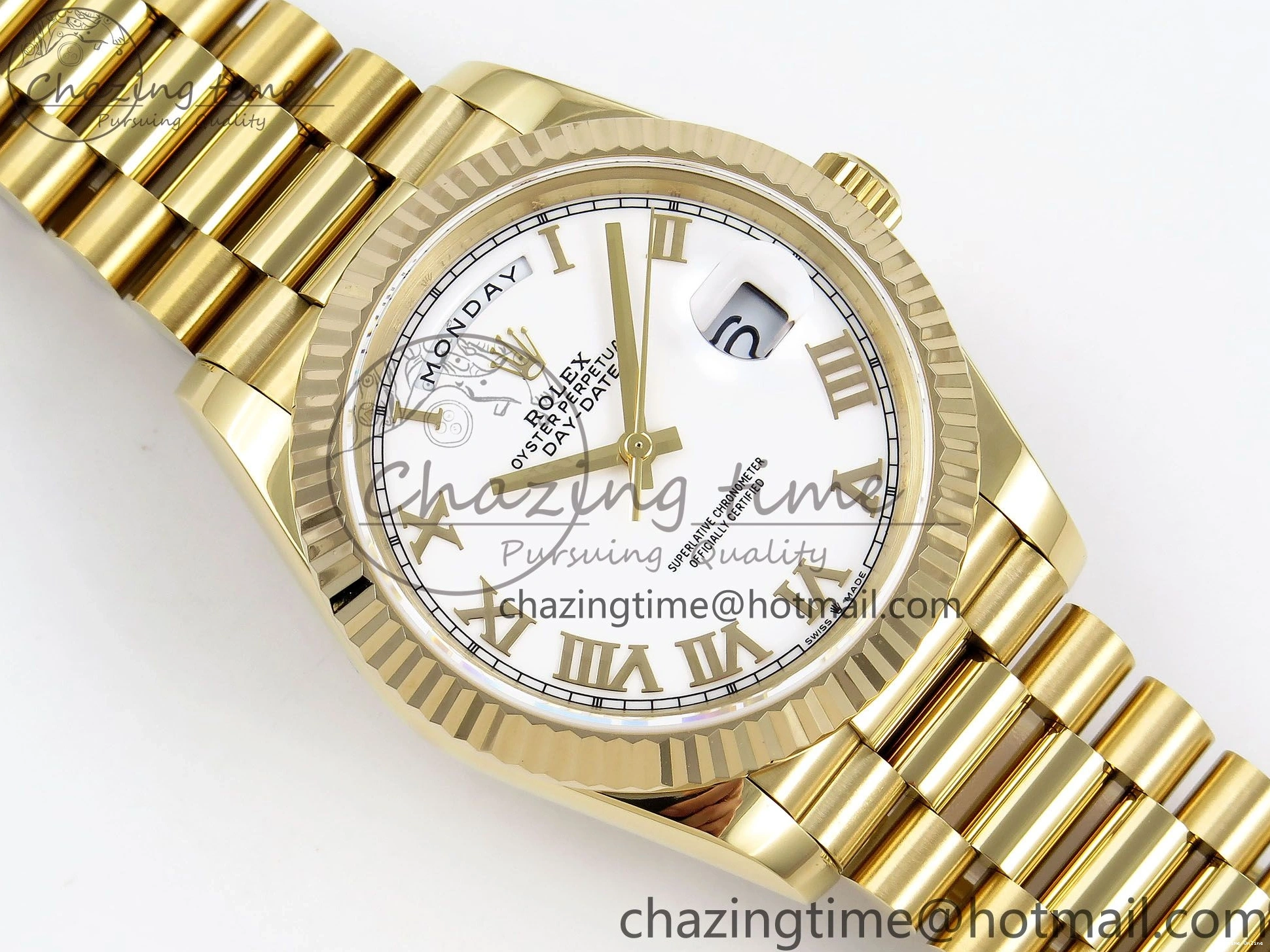 0518 Day Date 40 YG JDF Gain Weight 904L Steel White Roman Dial on President Bracelet VR3255 V Functional 1369